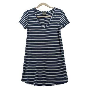 Olivia Rae Sundress Small Blue White Striped Dress VNeck Short Sleeve Mini ALine